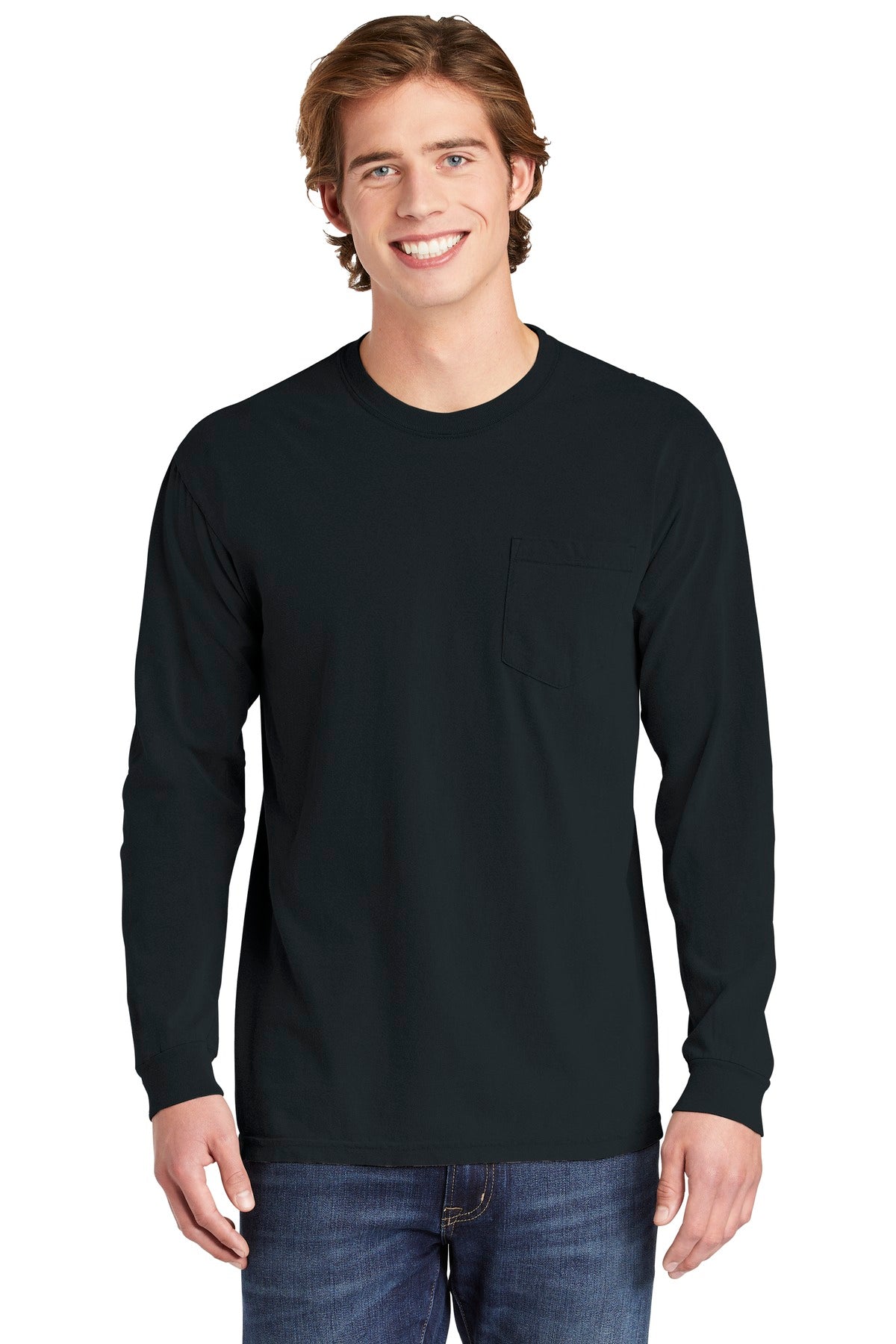 COMFORT COLORS Heavyweight Ring Spun Long Sleeve Pocket Tee - Black