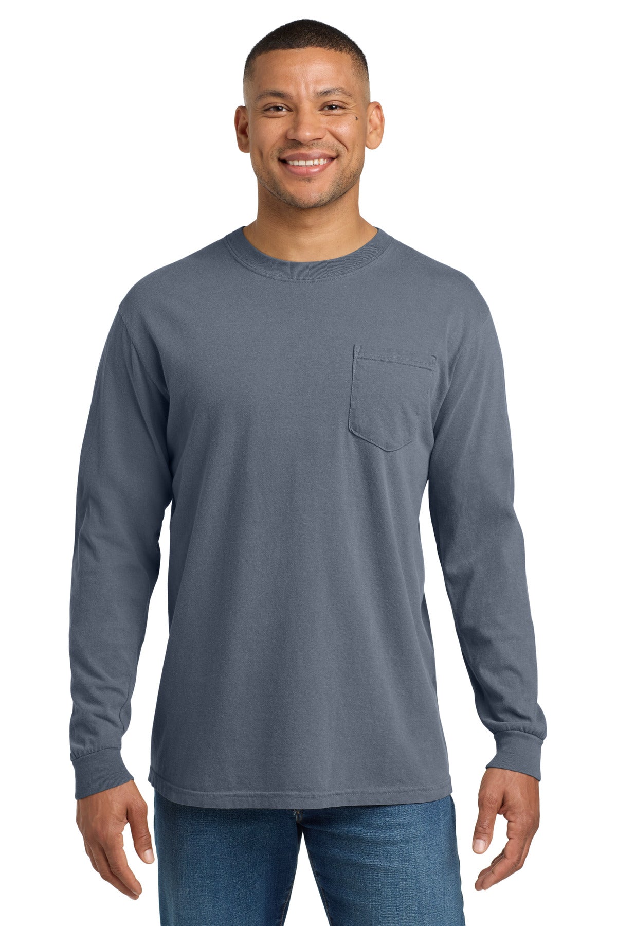 COMFORT COLORS Heavyweight Ring Spun Long Sleeve Pocket Tee - Blue Jean