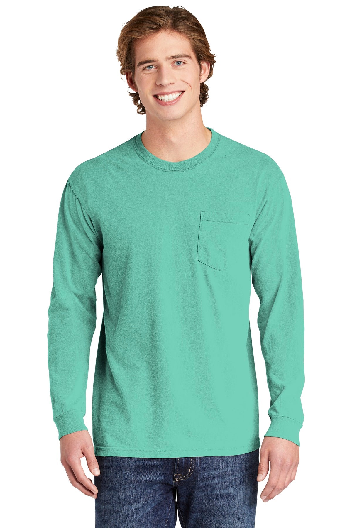 COMFORT COLORS Heavyweight Ring Spun Long Sleeve Pocket Tee - Chalky Mint