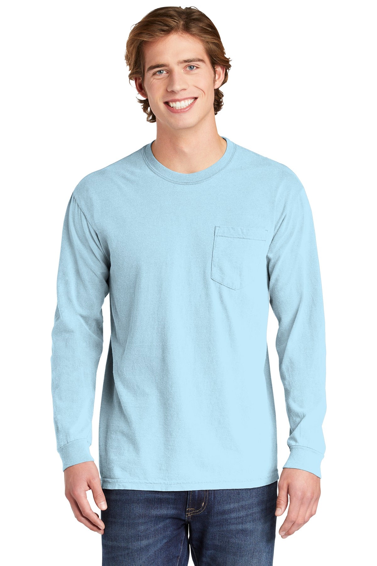 COMFORT COLORS Heavyweight Ring Spun Long Sleeve Pocket Tee - Chambray