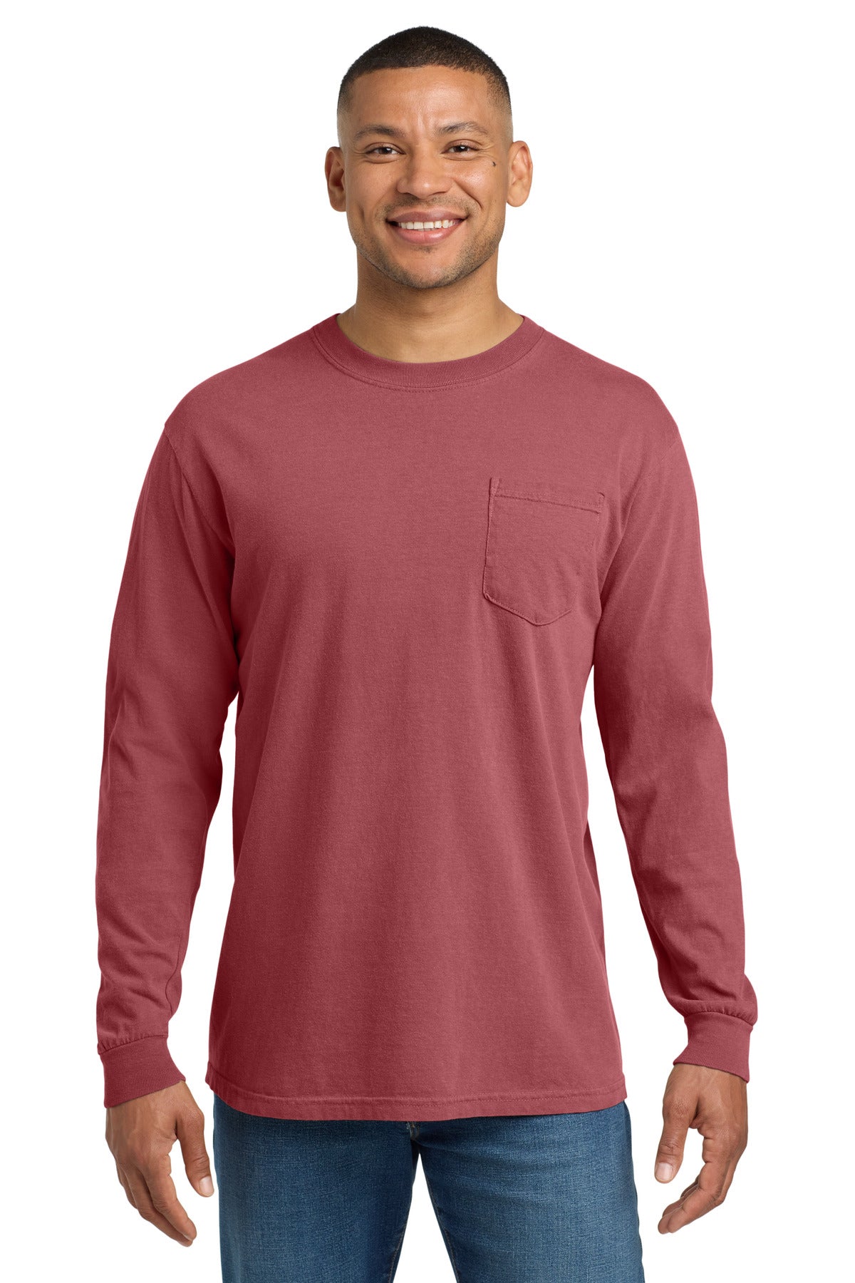 COMFORT COLORS Heavyweight Ring Spun Long Sleeve Pocket Tee - Crimson
