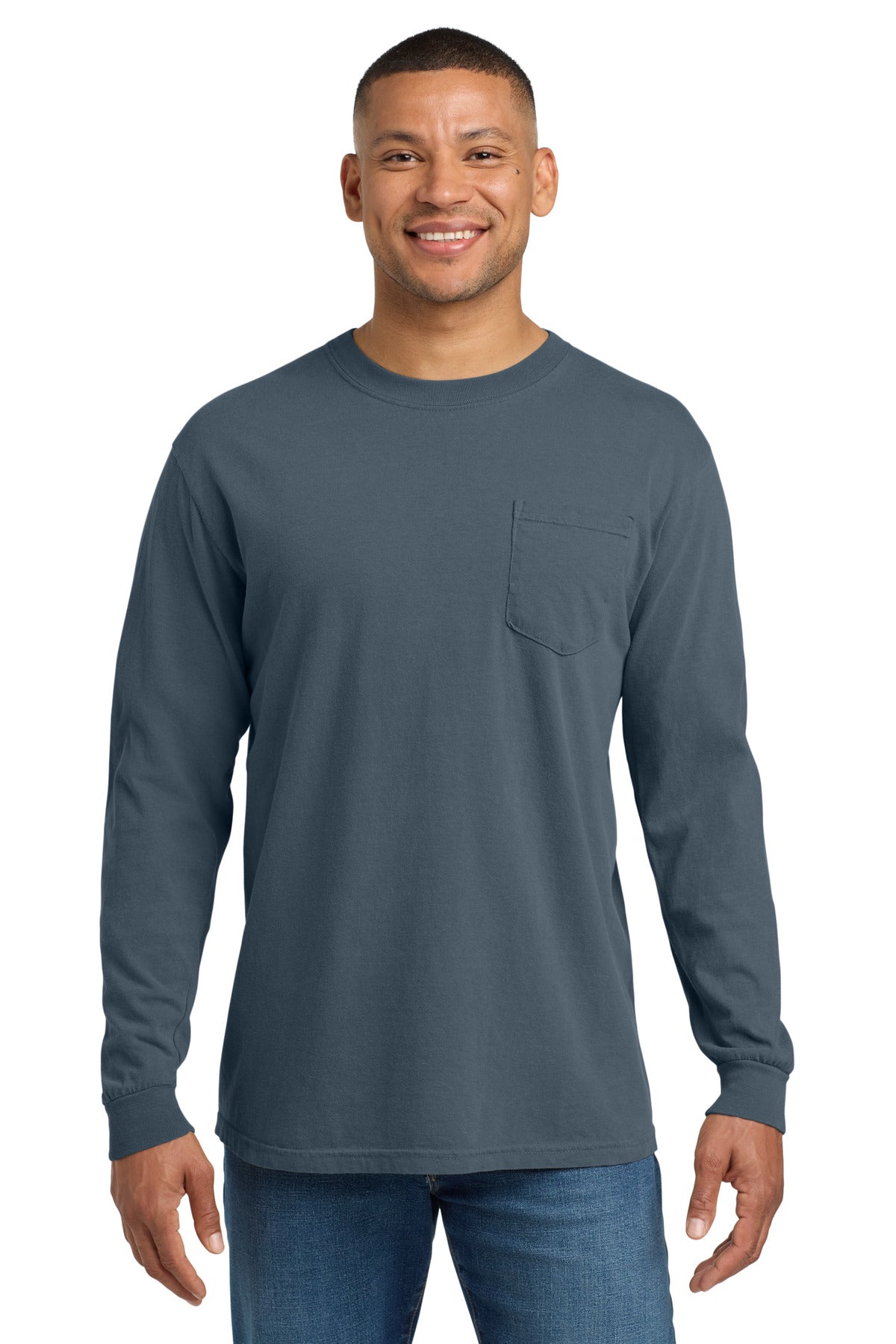 COMFORT COLORS Heavyweight Ring Spun Long Sleeve Pocket Tee - Denim