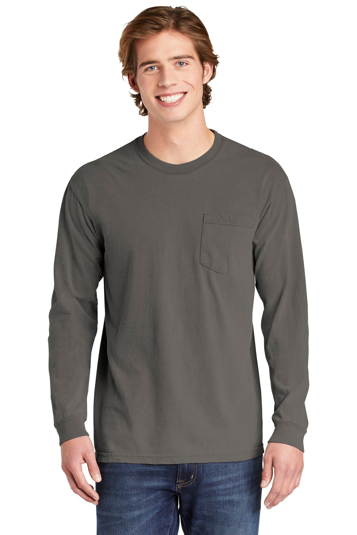 COMFORT COLORS Heavyweight Ring Spun Long Sleeve Pocket Tee - Grey