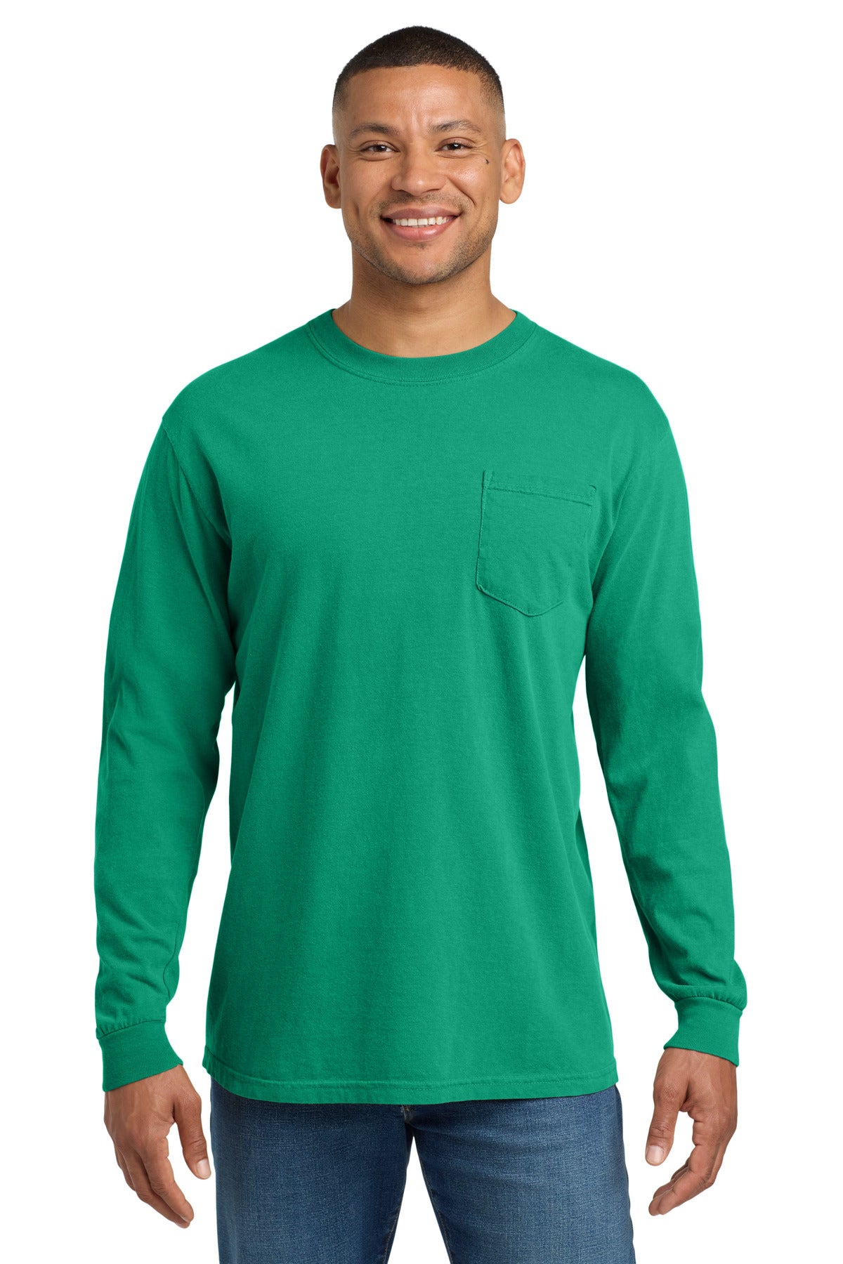 COMFORT COLORS Heavyweight Ring Spun Long Sleeve Pocket Tee - Island Green