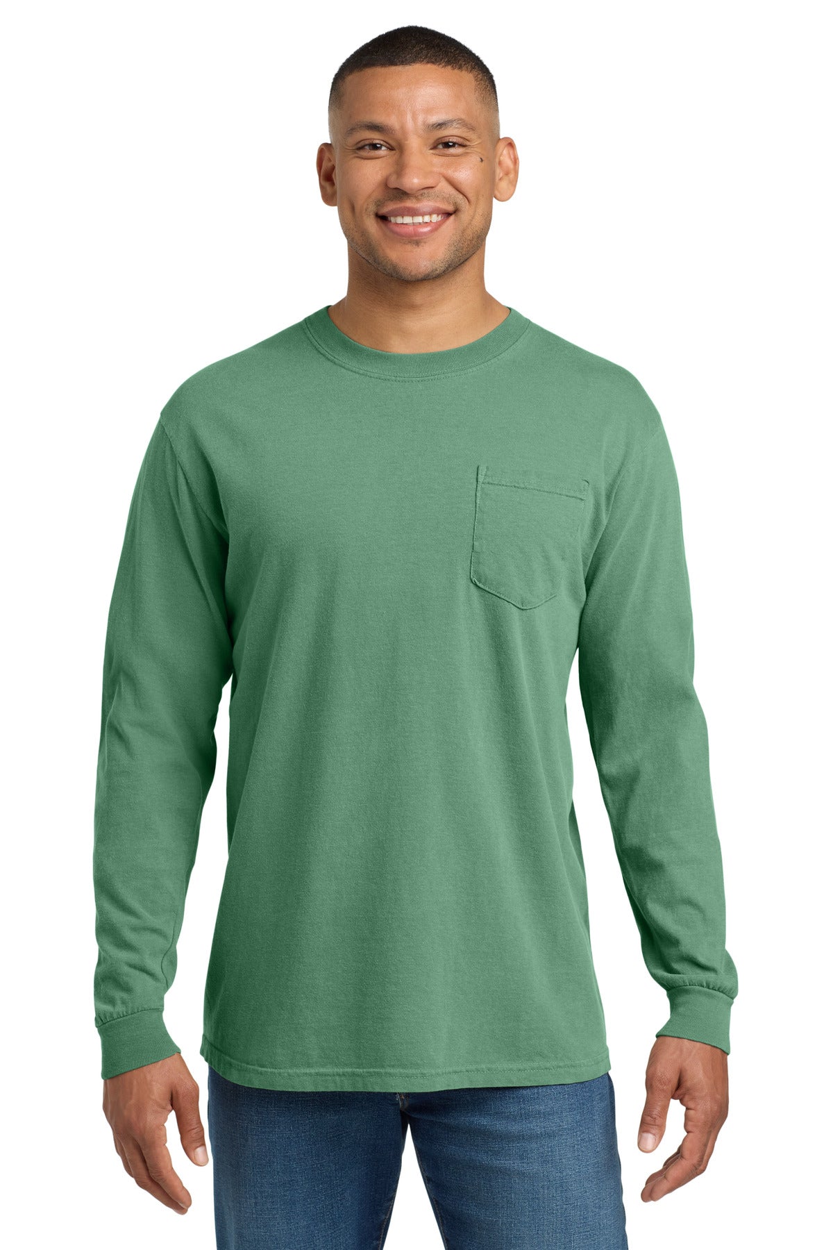 COMFORT COLORS Heavyweight Ring Spun Long Sleeve Pocket Tee - Light Green