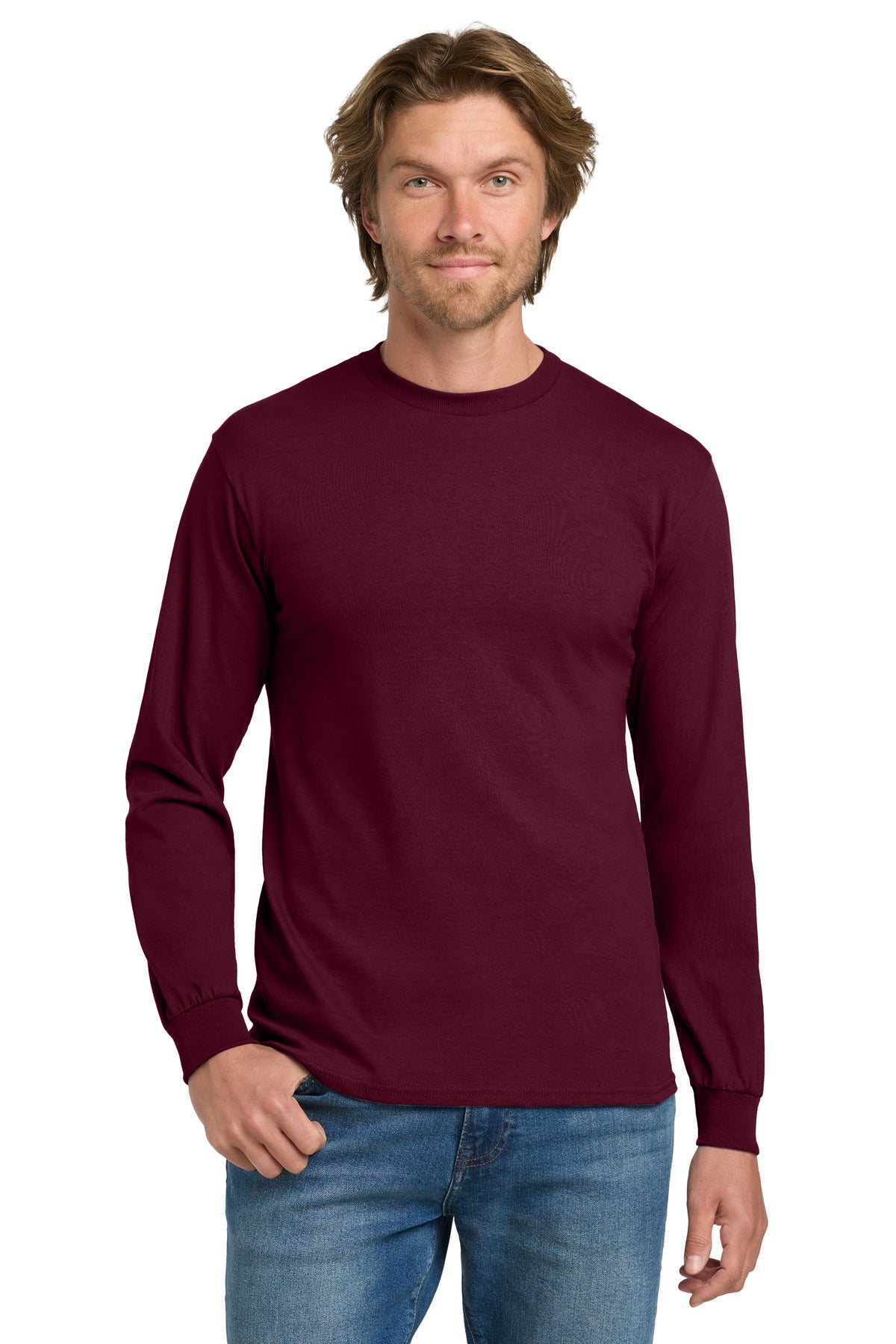 Gildan - Heavy Cotton 100% Cotton Long Sleeve T-Shirt - Maroon