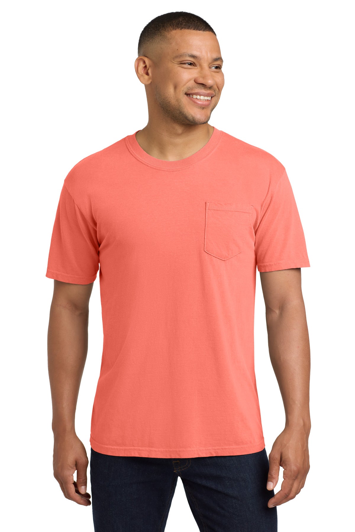 COMFORT COLORS Heavyweight Ring Spun Pocket Tee - Neon Red Orange