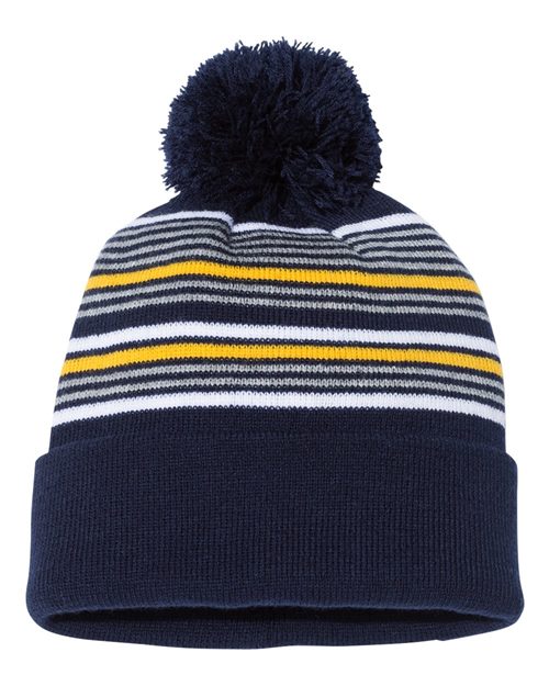 Sportsman Striped Custom Pom Beanie