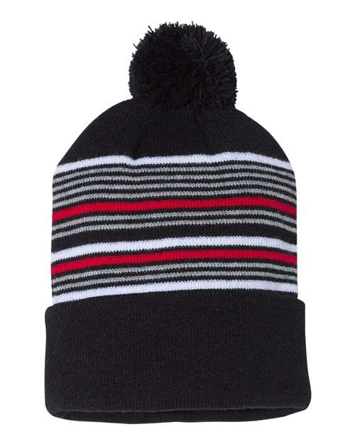 Sportsman Striped Custom Pom Beanie