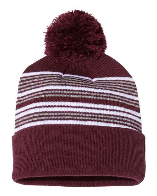 Sportsman Striped Custom Pom Beanie