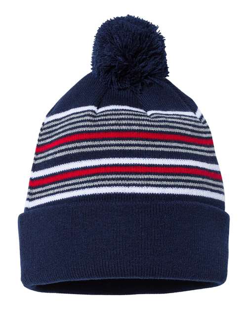 Sportsman Striped Custom Pom Beanie