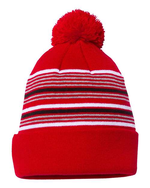 Sportsman Striped Custom Pom Beanie