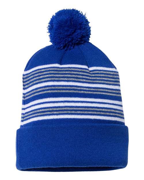 Sportsman Striped Custom Pom Beanie