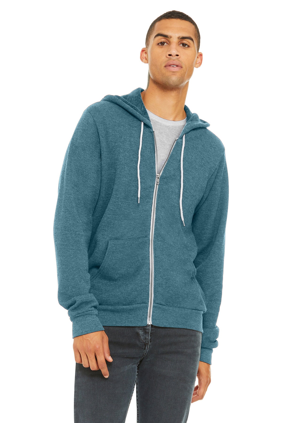 BELLA+CANVAS Unisex Sponge Fleece Full-Zip Hoodie - Heather Deep Teal