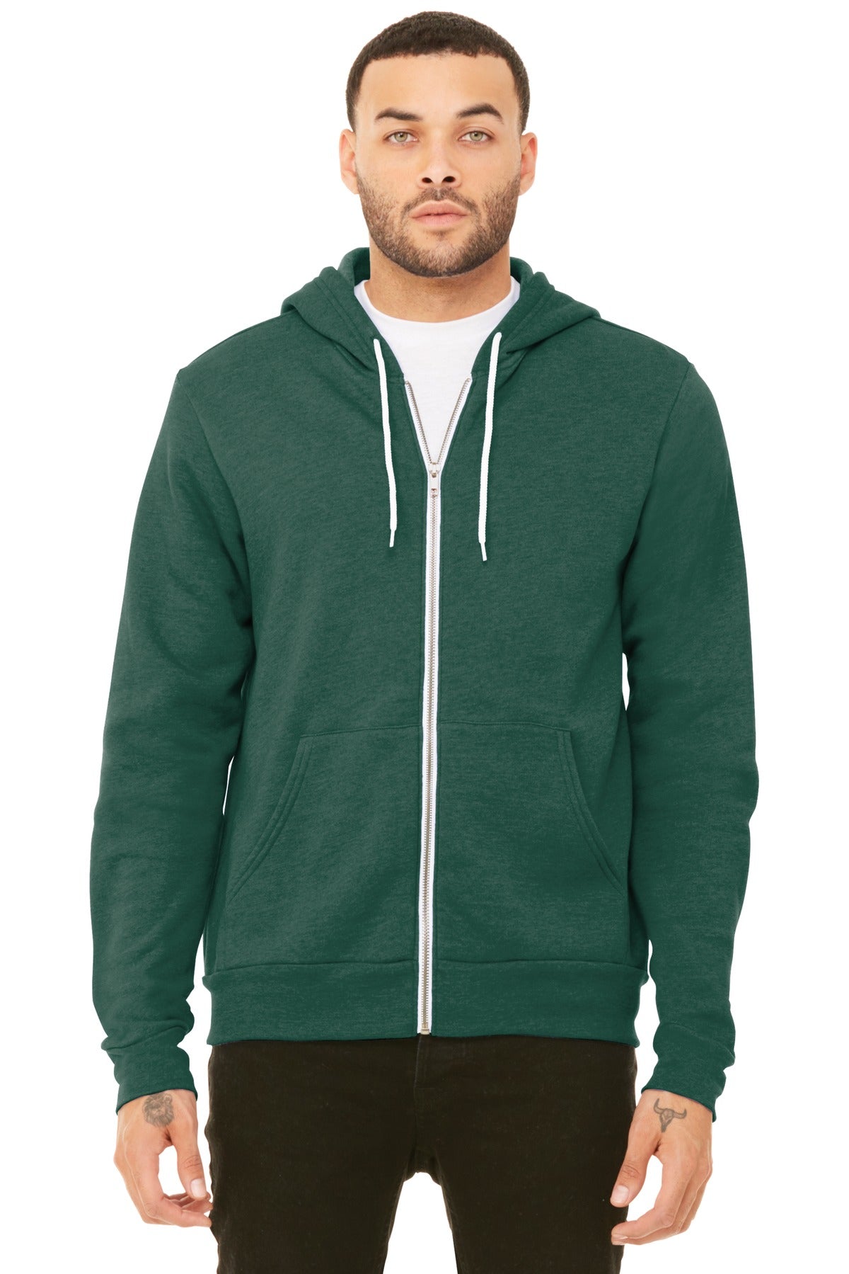 BELLA+CANVAS Unisex Sponge Fleece Full-Zip Hoodie - Heather Forest