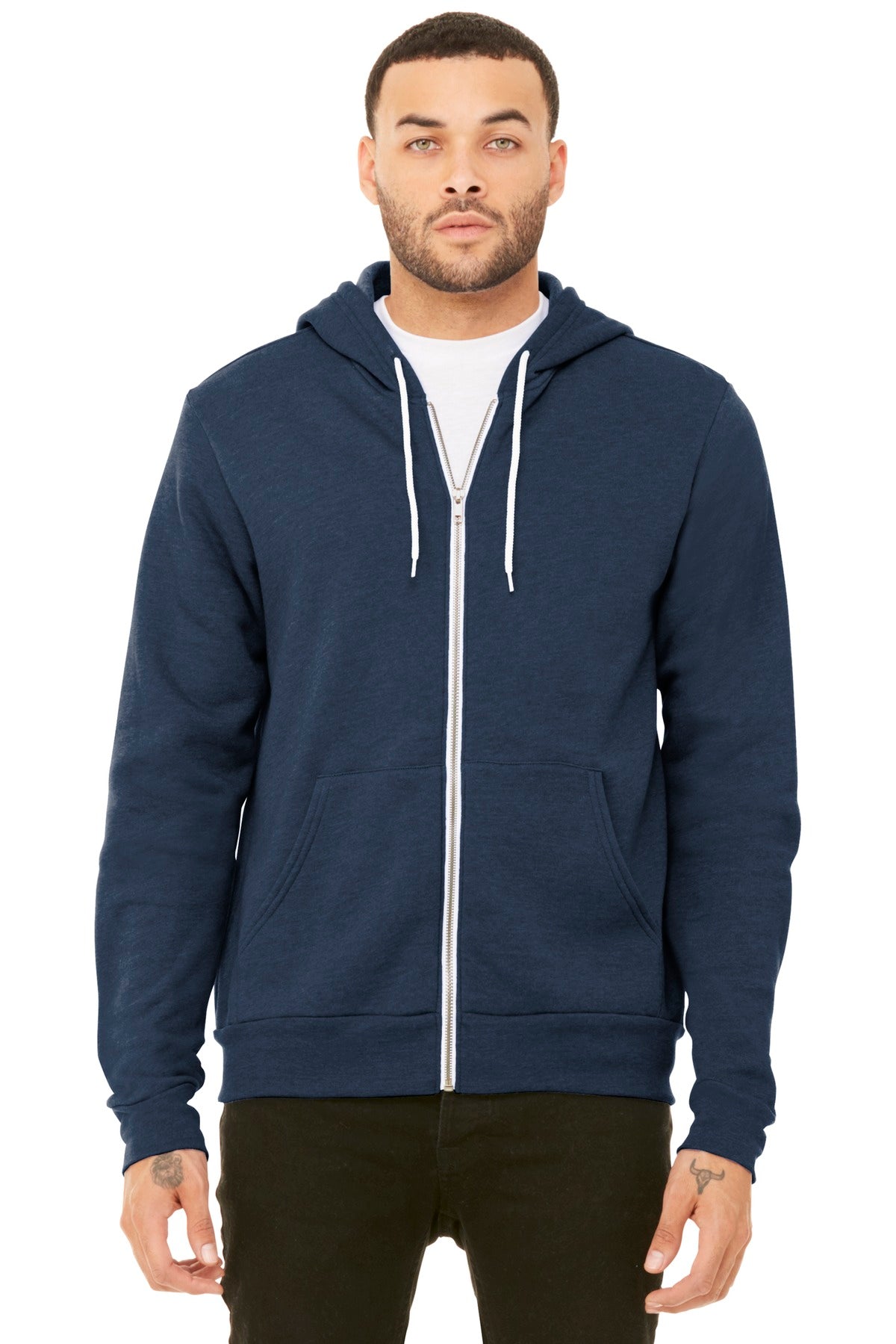 BELLA+CANVAS Unisex Sponge Fleece Full-Zip Hoodie - Heather Navy