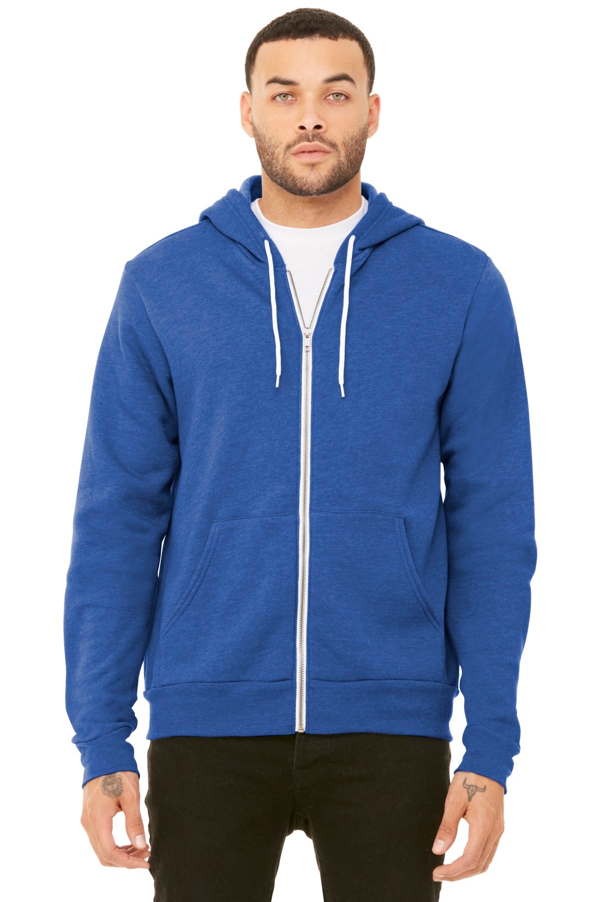 BELLA+CANVAS Unisex Sponge Fleece Full-Zip Hoodie - Heather True Royal