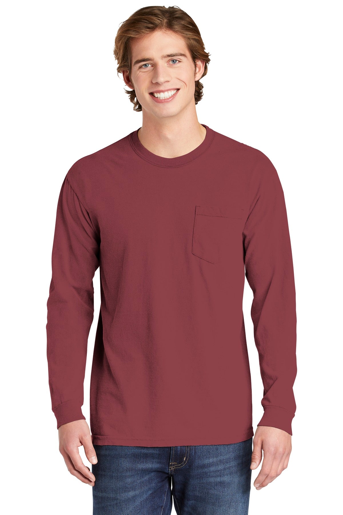 COMFORT COLORS  Heavyweight Ring Spun Long Sleeve Pocket Tee - Brick