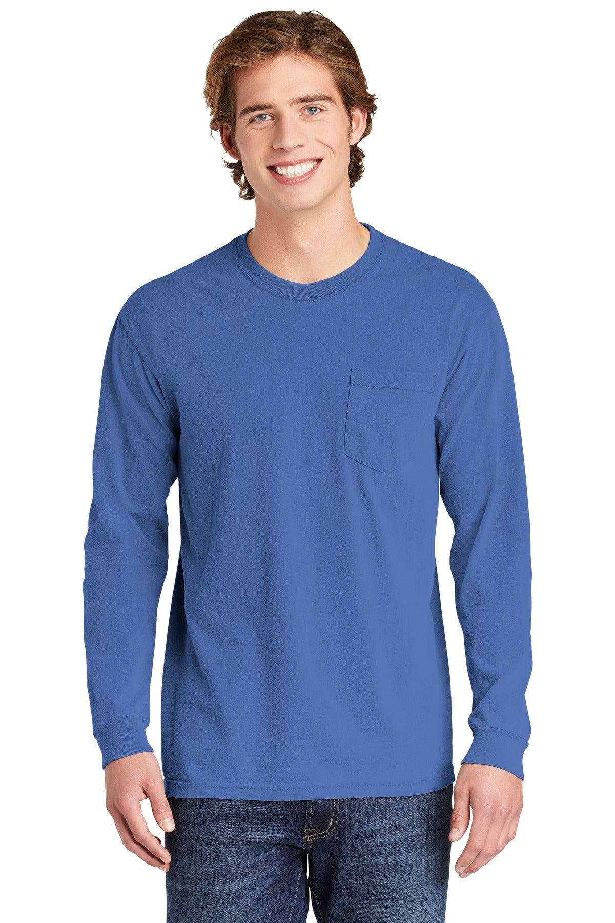 COMFORT COLORS  Heavyweight Ring Spun Long Sleeve Pocket Tee - Flo Blue