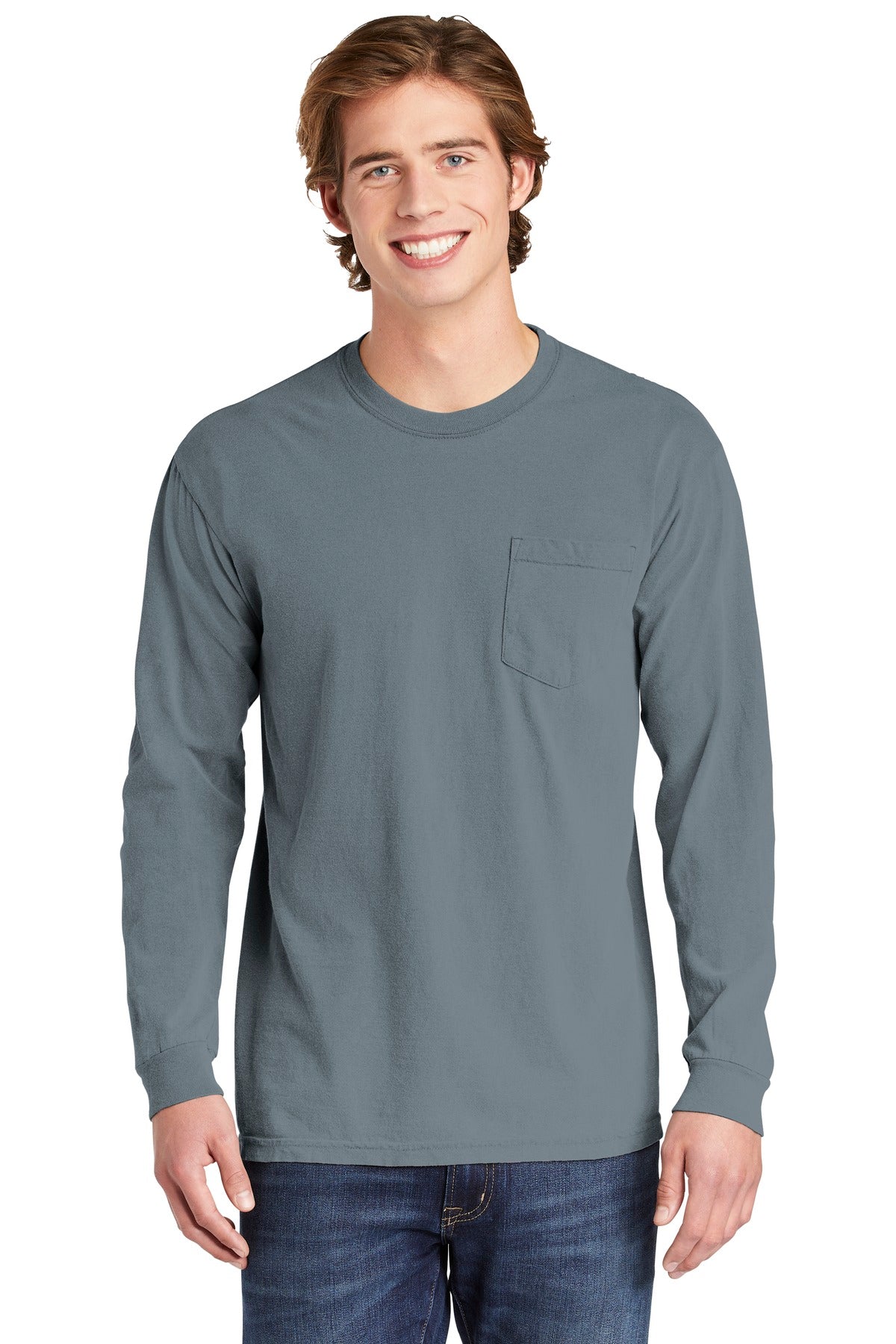 COMFORT COLORS  Heavyweight Ring Spun Long Sleeve Pocket Tee - Granite