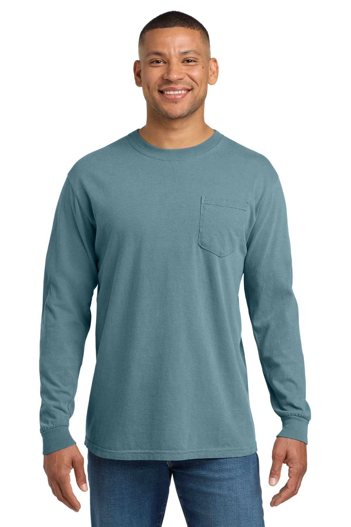 COMFORT COLORS  Heavyweight Ring Spun Long Sleeve Pocket Tee - Ice Blue