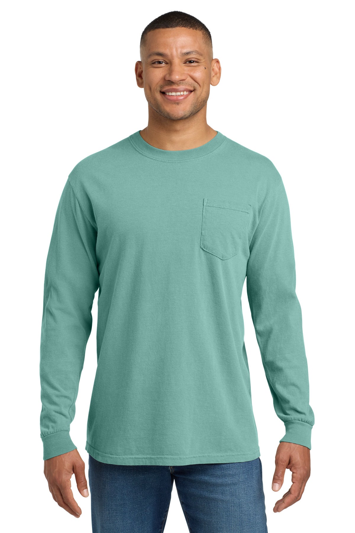 COMFORT COLORS  Heavyweight Ring Spun Long Sleeve Pocket Tee - Seafoam