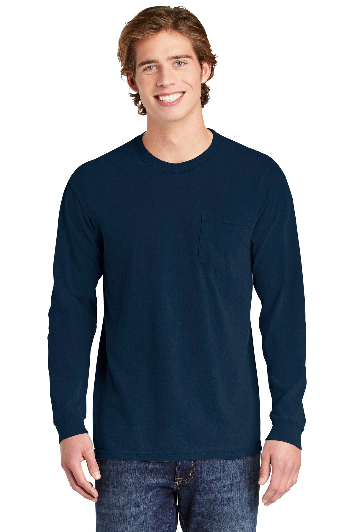 COMFORT COLORS  Heavyweight Ring Spun Long Sleeve Pocket Tee - True Navy