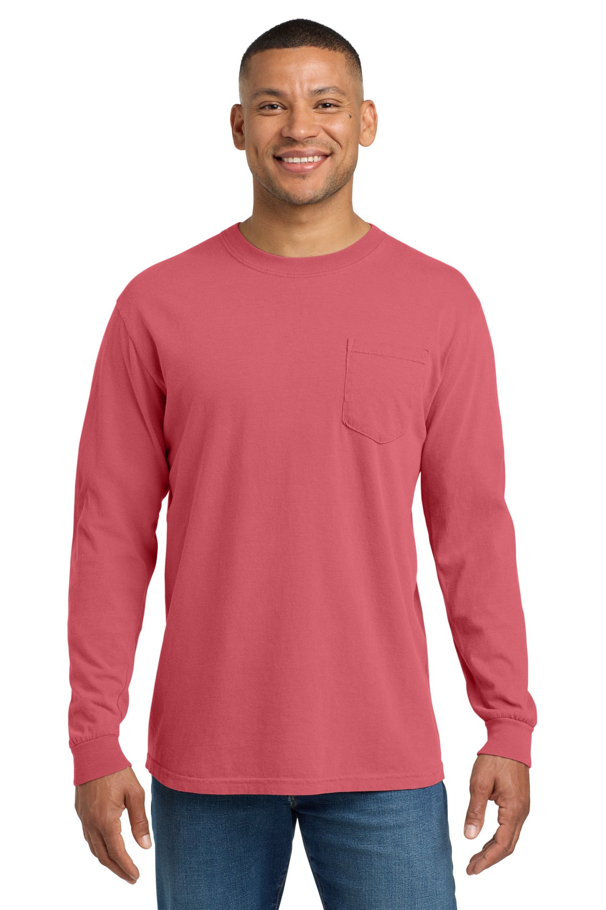 COMFORT COLORS  Heavyweight Ring Spun Long Sleeve Pocket Tee - Watermelon