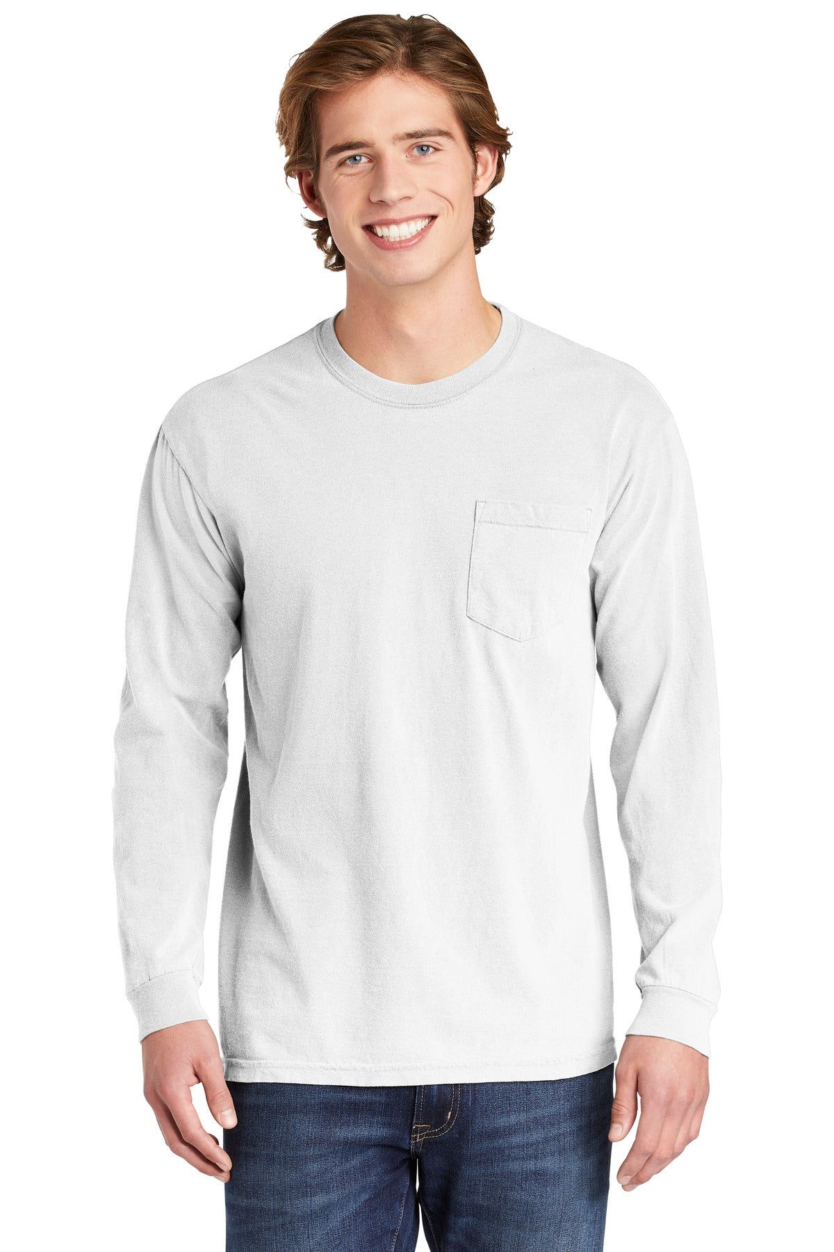 COMFORT COLORS  Heavyweight Ring Spun Long Sleeve Pocket Tee - White
