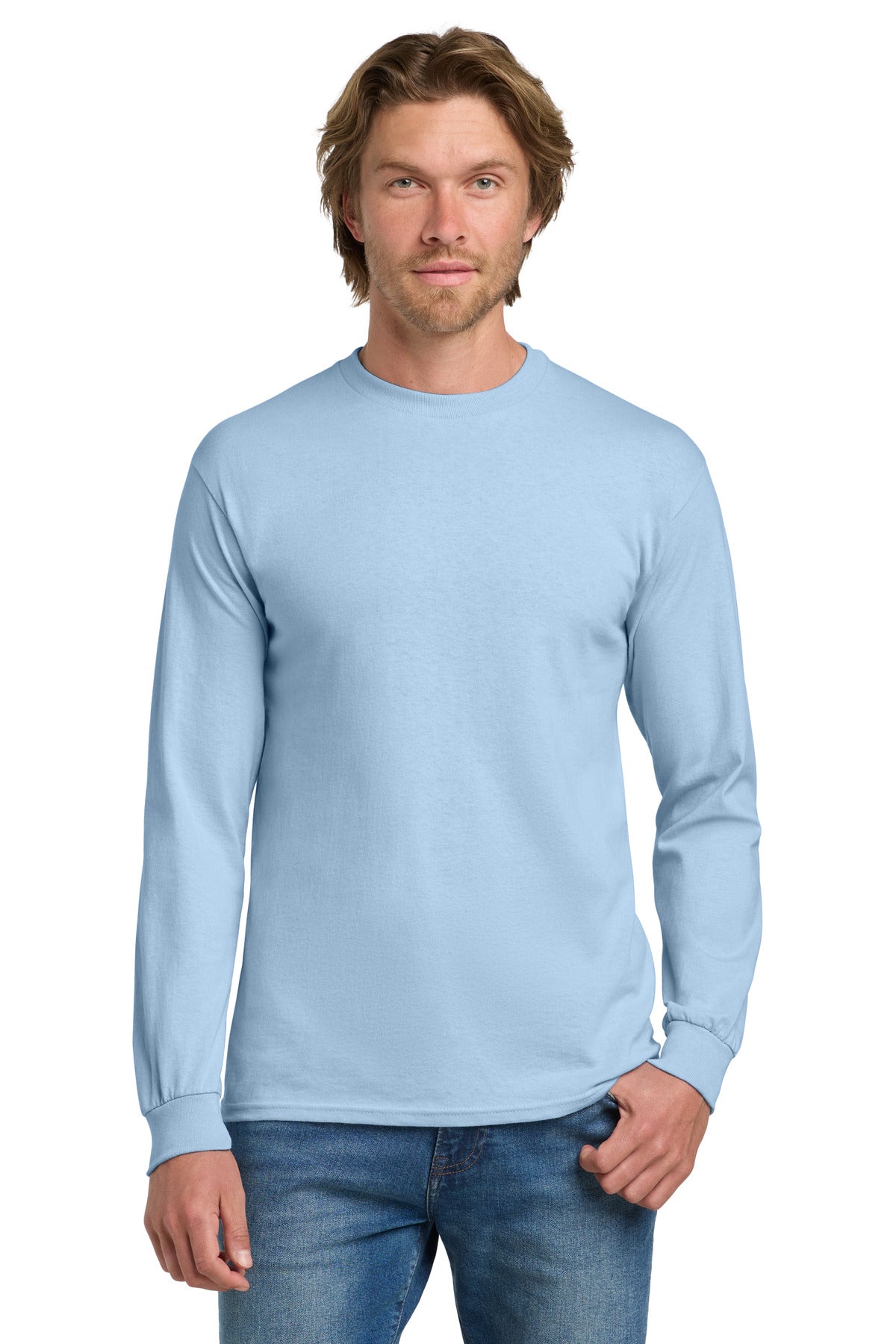 Gildan - Heavy Cotton 100% Cotton Long Sleeve T-Shirt - Light Blue
