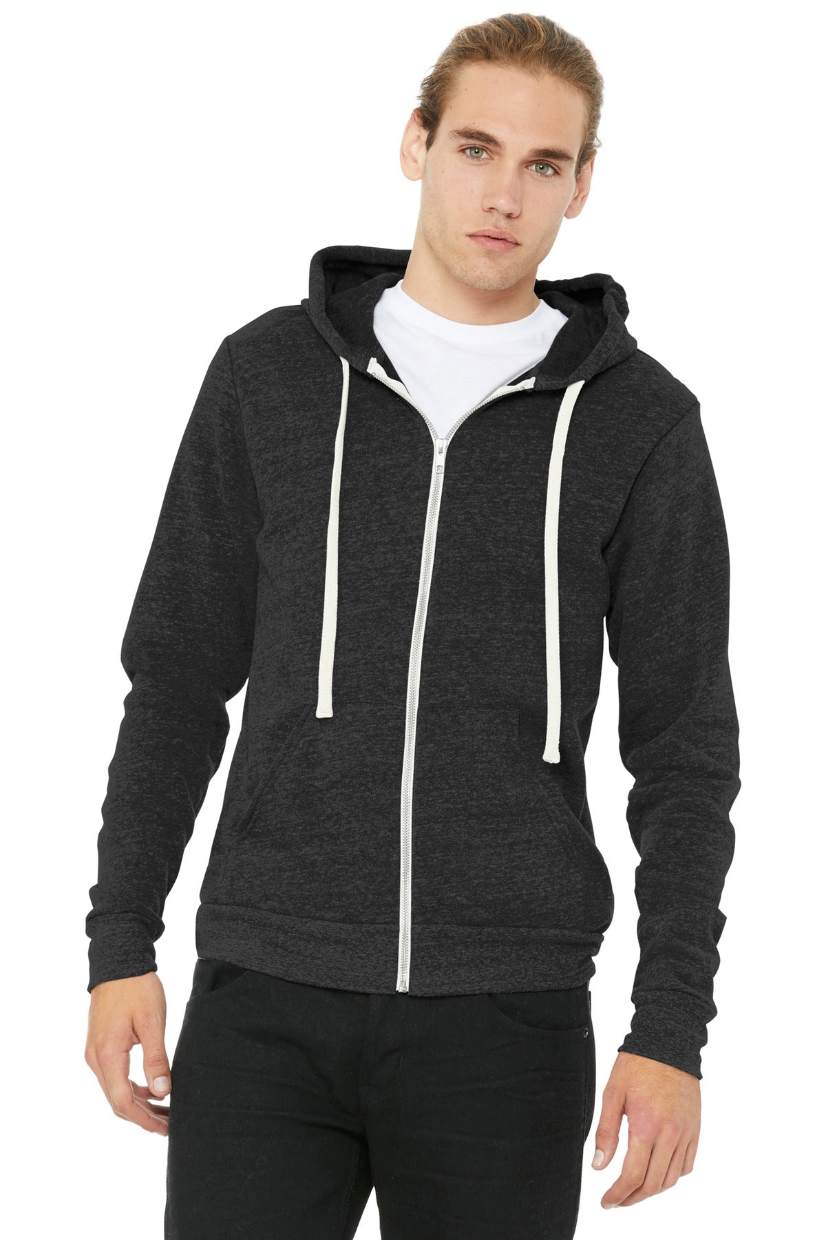 BELLA+CANVAS Unisex Triblend Sponge Fleece Full-Zip Hoodie - Charcoal Black