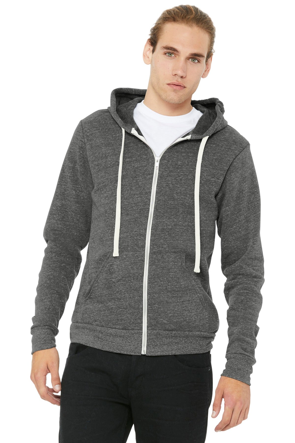 BELLA+CANVAS Unisex Triblend Sponge Fleece Full-Zip Hoodie - Charcoal Black
