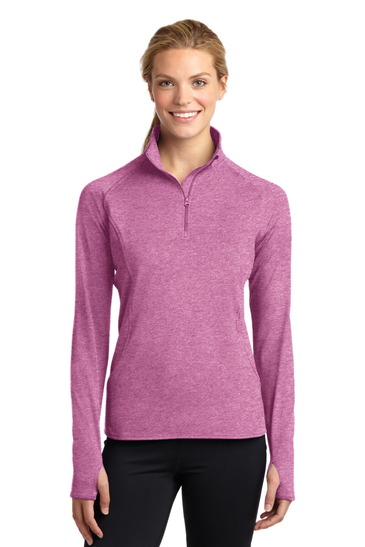 Sport-Tek Women's Sport-Wick Stretch 1/4-Zip Pullover - Pink Rush Heather